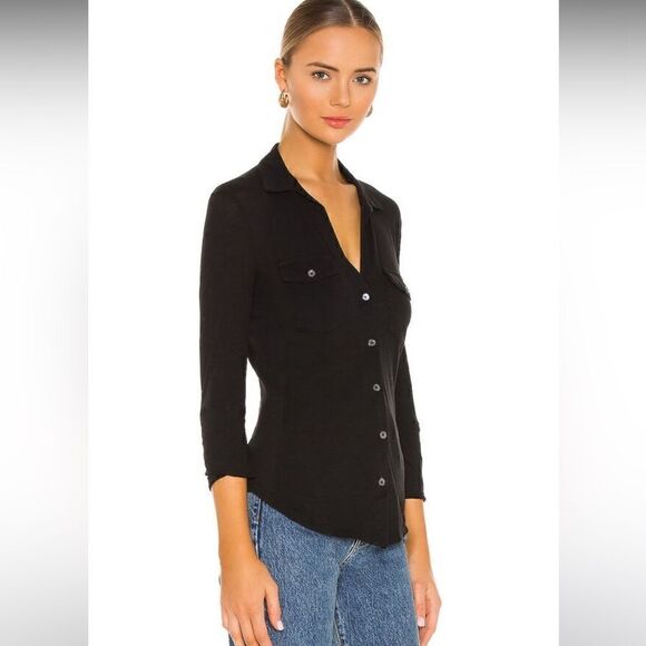 James Perse Contrast Panel Shirt in Black - Picture 6 of 10
